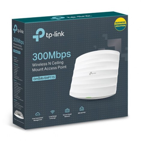 TP-LINK | EAP115 | Access Point | 802.11n | 2.4GHz | 300 Mbit/s | 10/100 Mbit/s | Ethernet LAN (RJ-45) ports 1 | MU-MiMO No | Po - 3
